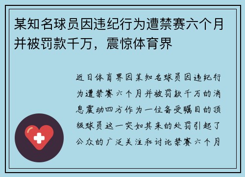 某知名球员因违纪行为遭禁赛六个月并被罚款千万，震惊体育界